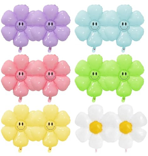 Palloncini Margherita 12 Pezzi con Fiori Sorridenti in Mylar per Festa, Decorazione Matrimonio (2 Misure)