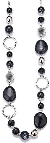 FULU AUTUMN Collana Lunga con Perline in Argento da Donna Collana Boho Lunga Bigiotteria Regali Compleanno per Lei(Black)
