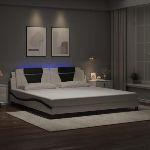 vidaXL Sängram Viana med LED utan madrass vit och svart 200x200 cm, säng, sängbotten, sängram med sänggavel, sovrumsmöbler, böjd sängram