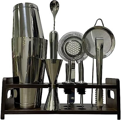 Shaker Cocktail Kit Cocktail 12PCS Cocktail Shaker Set Barman Kit avec Stand Bar Kit Drink Mixer Shaker Set Set Cocktail Accessoire Cuisine (Color : Blue,Silver, Size : 12pcs)