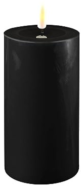 ReWu LED Kerze Deluxe Homeart, Echtwachs, Schwarz, 7,5 x 15 cm | Indoor, Realistische Flamme, Echtwachsspiegel, Warmweißes Licht