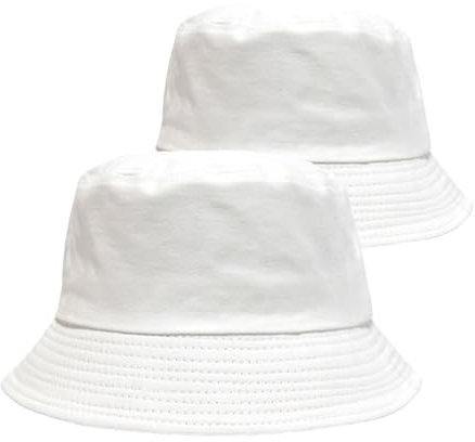 FUIPVGI 2 Stück Weiß Bucket Hat,Einfarbig Sonnenblende Bucket Hat,Fischerhut,Strand Sonnenhut,Regenhüte Boonie Hut,Sommer Outdoor Sporthut Anglerhut für Damen Camping Einkaufen Urlaub(Weiß)