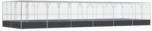vidaXL Aviary with Extension, Outdoor Bird Cage with Lockable Door, Walk In Chicken Run Coop for Pigeon Parrot Parakeet, Bird Aviary, Silver Steel