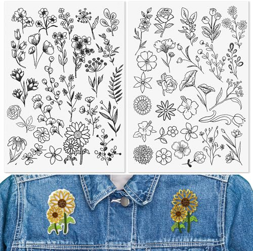 JSRQT 2 Hojas Estabilizador Soluble en Agua,Entretela Hidrosoluble Bordado con Motivos Florales,Estabilizadores Autoadhesivos Lavables Para Bordado Coser a Mano