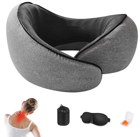Coussin de nuque, en mousse à mémoire de forme, tour de cou complet, réglable, avec poche à cordon de serrage, masque pour les yeux 3D, bouchons d'oreilles (A)