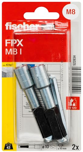 fischer Porenbetonanker FPX-I M8, Innengewindeanker mit 4-fach-Spreizung für Befestigungen in Porenbeton, einfache Montage, hohe Tragfähigkeit, ETA-zugelassen, 2 Stück, inklusive Setzwerkzeug
