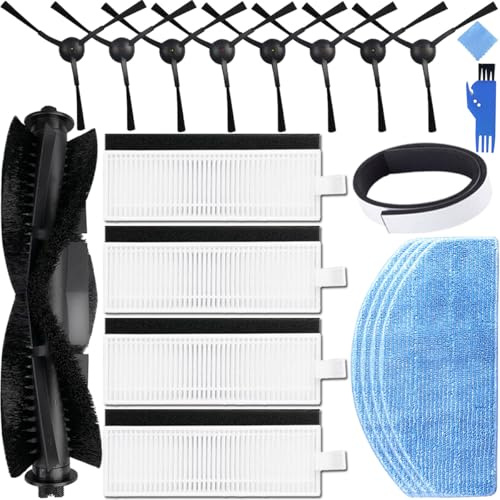 EATBALE Replacement Accessories Parts for Tikom G8000/G8000 Pro for Honiture G20/G20 Pro Robot Vacuum Cleaner, 1 Main Brush, 8 Side Brushes, 4 HEPA Filters, 4 Mop Pads (17 Pcs)