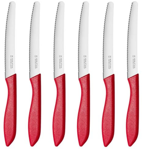 targzier Rotes Frühstücksmesser 6 Stück, brotmesser wellenschliff, tafelmesser aus Edelstahl, scharfes tomatenmesser, Tafelmesser mit Kunststoffgriff, spülmaschinenfest