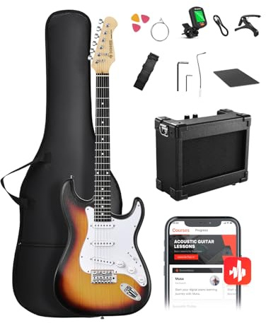 DONNER DST-80 E-Guitar Set Completo per Principianti da 39 con Amplificatore, Pickup SSS Classico, Include Gig Bag, Accordatore, Capotasto, Cinghia, Plettri e Lezioni Online Gratuite