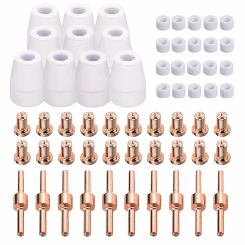 SUSEMSE 60 STÜCKE Plasmaschneider Zubehör PT31 Düsen + Elektroden + Swirlringe + Keramikkappen Verbrauchsmaterial Zubehör geeignet für PT31 CUT Plasmaschneider Brenner