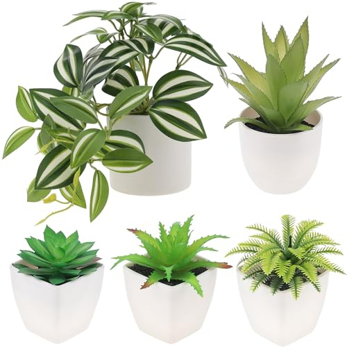 Gresorth 5 Pack Artificial Peperomia Vine Plant Potted Decoration Fake Succulents Ornament Simulation Spiky Aloe Display for Party Birthday Holiday