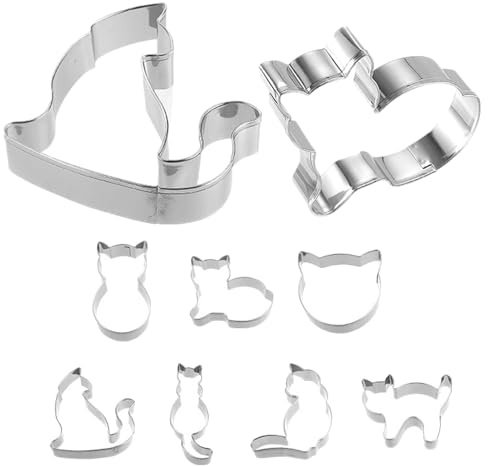 - Cortador de galletas con forma de gato, cortador de galletas de metal | 9 piezas de acero inoxidable, cortador de galletas divertidas y duraderas para galletas, sándwich, pastel