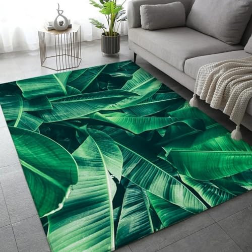 Tapis De Salon, Feuilles Feuilles De Bananier 3D, Tapis Antidérapant Moderne, Chambre À Coucher, Bureau, Salon, Tapis Art Déco 160 X 230 Cm - Nettoyage Facile ，Polyester, avec Support -93838617025081