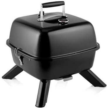 Wintem 2-in-1-Elektrogrill, tragbar, 2000 W, elektrischer Holzkohlegrill, Deckel mit Thermometer und einstellbarer Temperatur, abnehmbarer Elektrogrill, Maße: 43,5 x 45 x 25 cm