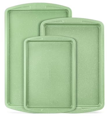 BAKKEN Kitchen Baking Pan Set - Nonstick Green Marble Coating, Commercial Grade Carbon Steel Bakeware Sets, Baking Kitchen Essentials, PFOA, PFOS, PTFE Free, Oven Safe Tray (Up To 450° F), Set of 3