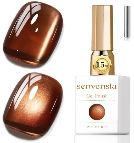 Senvenski Gelée Vitrail Cat Eye Vernis Semi Permanent, 15ml Oeil de Chat Magnétique Gel 3D Holographique Brillant Translucide Couleur Vernis Gel pour French Manucure (Brun foncé, MY1-018)