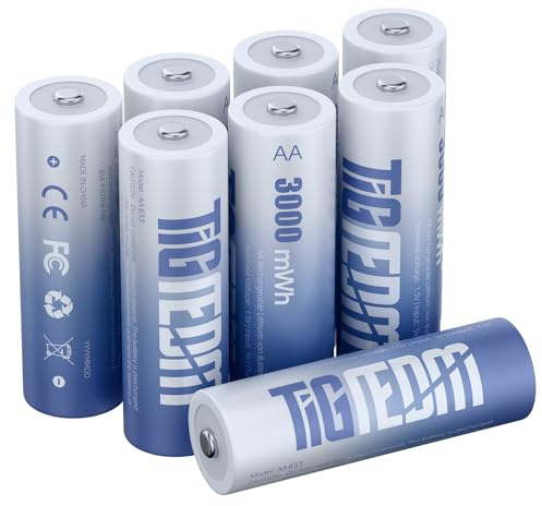 8 Pilas AA Recargables, Pila AA Litio 3000mAh de Alta Capacidad, Pilas Recargables de 1,5V para los Equipos Domésticos con Estuches de Almacenamiento