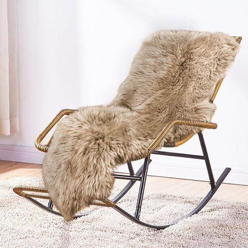 MH MYLUNE HOME Lammfell Teppich Schaffell echt groß 170cm x 60cm Hellbraun | weiche und Flauschige Decke Sitzfell Bett-Vorleger oder Matte für Wohnzimmer Stuhl Sofa