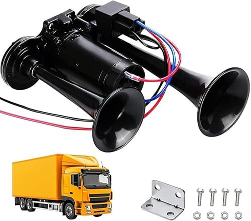 Rppiup LKW Hupe 12V, 600DB Super Laut Air Horn, Doppelrohr Lufthorn Train Horn mit Kompressor, Lufthorn Drucklufthorn Laute Hupe Kit, für 12V Fahrzeuge LKW Lörries Züge Boote Cars Vans, Schwarz