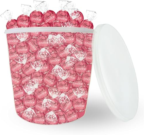 LINDT - 100 bouchées LINDOR Chocolat Blanc Fraise - Boîte 1,25 kg | Chocolats à Offrir ou à Partager pour un Anniversaire, une Fête, un Evènement - Grand Format, Candy Bar, Mariage, Baptême