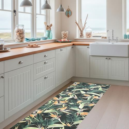 Alfombra Cocina Vinílica Digitalizada, Prisma, Hojas Tropicales, Distintos Tamaños, Moderno, Diseño y Resistencia para Tu Espacio, salón Comedor, Suelo PVC (50 X 160 cm, Tropical)