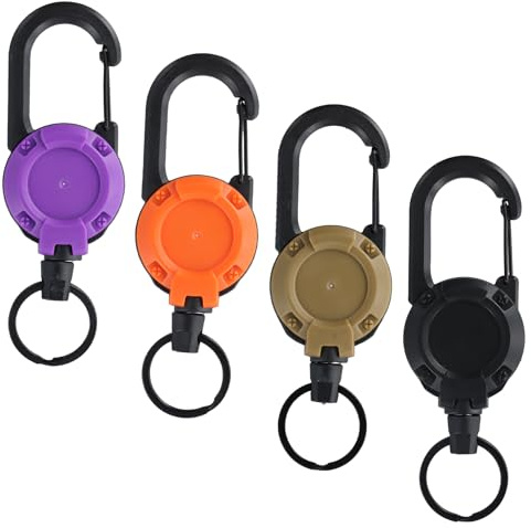 Ziyonix 4 Piezas Llaveros Extensibles, Porta Insignias Retráctil con Mosquetón, Cordón Extensible con Cable de Acero de 60cm, Llavero con Función Enrollable para Tarjetas de Identificación