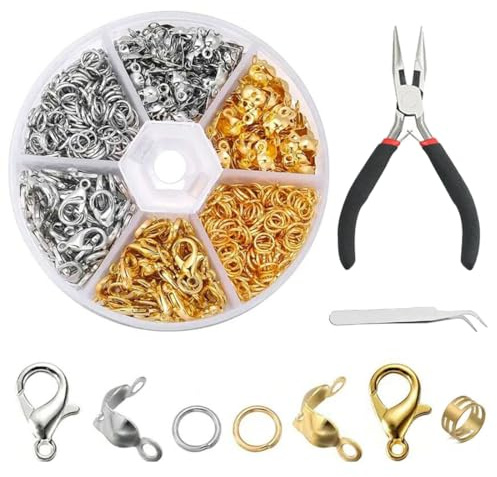 Verschluss für Armbänder, 460 Stück Verschlüsse für Armbänder, Armband Verschluss Set, Biegeringe, Ketten Verschlüsse, Schmuckverschluss, mit Schmuckzange Osenöffner(Gold+Silver)
