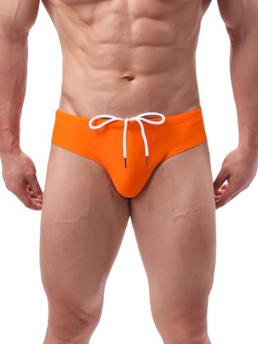 Summer Code Slip de Bain Homme Taille Basse Bikini à Cordon Ajustable pour la Natation et Plage, Orange, X-Large