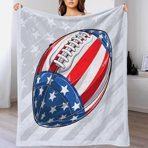 Sport-Fußball – USA-Flagge Weiche Warme Überwurfdecke 3D-Druck Flanell-Überwurf,kuscheldecke Für Bett Sofa Decke Outdoor-Reisen Schlafzimmer Wohnzimmer 50x60inch(127x152cm)