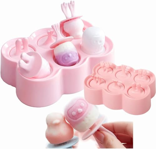 Lengxue Mini moldes para helados para niños, moldes para bebé, con forma de animales, 6 unidades, sin BPA, silicona para hacer helados caseros, reutilizables, color rosa