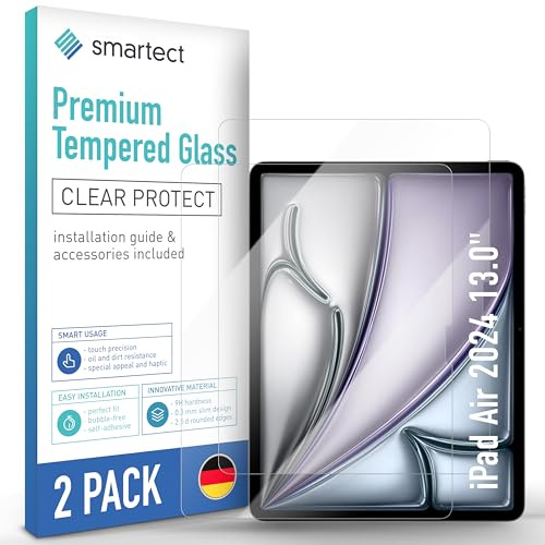 smartect Schutzglas 2 Stück für iPad Air 2024 13.0 | HD Panzerfolie Anti-Kratzer, Displayschutz 0.3 mm Ultra-klar, 9H Härte, Stoßfest, Blasenfrei