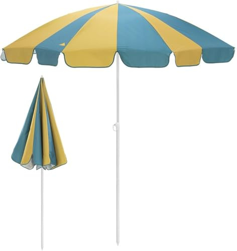 Parasol De Jardin inclinable d'extérieur 200 cm festonné, petit parasol de plage avec 16 baleines, protection UV, rond, pour terrasse de piscine