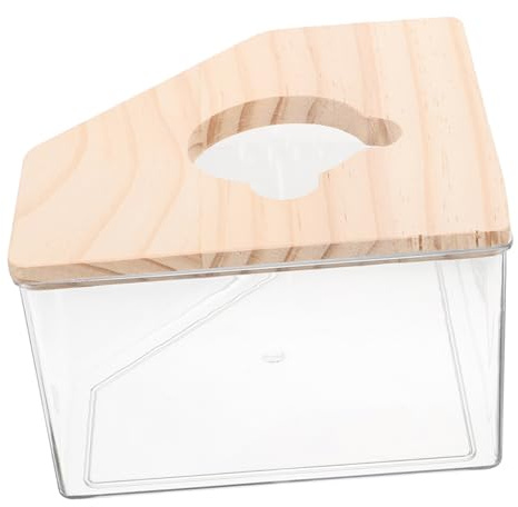 BAZEITFLOW Sandbadebox für Hamster Transparenter Acryl-Becken mit Holzdeckel für Badesand Multifunktional als Toilette und Spielzeug für Rennmäuse und Lemminge