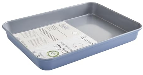 Cooksmart Signature 39cm Deep Baking Tray, Carbon Steel, Blue | PFOA-free non-stick coating, includes iron rack, oven safe, dishwasher safe, durable bakeware design