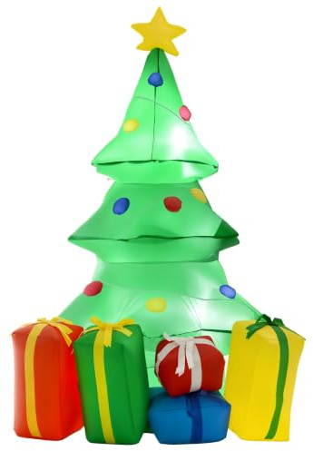 HOMCOM Aufblasbare Weihnachtsdekoration mit LED-Licht, Geschenken, 150 cm | Selbstaufblasender Weihnachtsbaum, Wasserdicht, Weihnachtsfeiern, Indoor, Outdoor