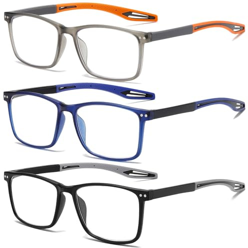 Fsread 3 Pack Lesebrille für Herren Sportlicher Stil Blaulichtblockierende Quadratische Rahmen Leichte Bequeme Lesehilfe