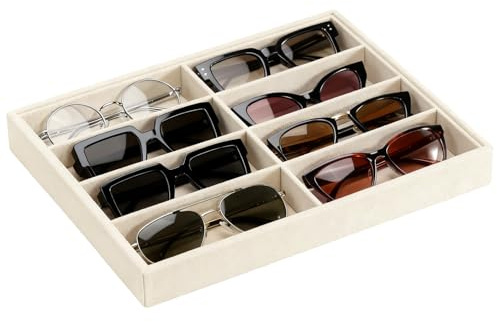 HIVTE Organizador de Gafas de Sol Bandeja de Terciopelo - Caja de Almacenamiento para 8 Pares de Gafas, Ideal para cajones o para exhibición - 33,8 x 24,4 x 3,8 cm