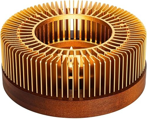 Stövchen für Teekanne mit Holzsockel, Aluminium TeeWärmerr, Kaffeewärmer mit Holzbasis, Kerzenheizung zum Heizen von Tee, Kaffee, Milch, Lebensmittel, Camping und Reisen (Groß)