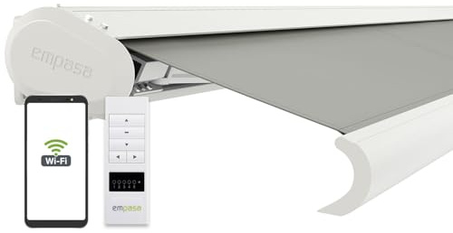 empasa elektrische Vollkassettenmarkise Profi Plus mit WiFi-Motor | Smart Home kompatibel Terrassenüberdachung Markise Kassettenmarkise, weiße Kassette, Farbe:hellgrau, Größe:3 x 2.5 m