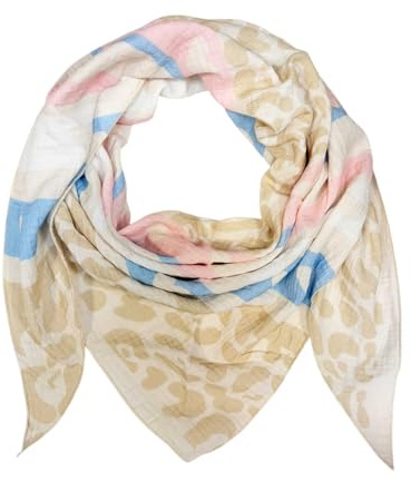 XL Dreieck Strickschal Herz Leopard Frühling Schal 100% Baumwolle Made in Italy Fashion Tuch Dreieckschal Stola Herbst Frühling Tuch Leo Love is Love Happy