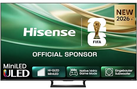 Hisense 55E8DS Fernseher 55 Zoll, 4K UHD, Hi-QLED Mini LED, Smart TV, 144Hz, Hi-View AI Engine, Dolby Vision.Atmos, Unibody Slim, FreeSync Premium, AI-Lichtsensor, Game Bar, Tuned by Devialet