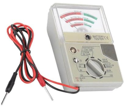 EasyByMall Testeur de batterie pour montre et électronique, outil de détection de tension pour pile bouton AA AAA C D N 9 V, boîtier en plastique avec sondes de contact sûres