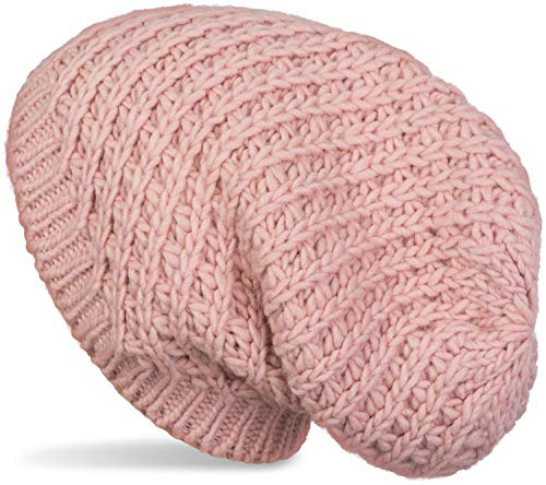 styleBREAKER Unisex stickad beanie mössa grovstickad mössa, slouch lång beanie, grovstickad vinter, stickad mössa 04024158, gammalrosa, one size