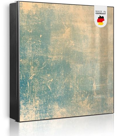 banjado Großer Schlüsselkasten Metall - Schlüsselbox 30x30cm beschreibbarer mit 32 Haken - Schlüsselkasten modern für Schlüsselaufbewahrung - Korpus Schwarz Scharnier Links - Motiv Patina Grün
