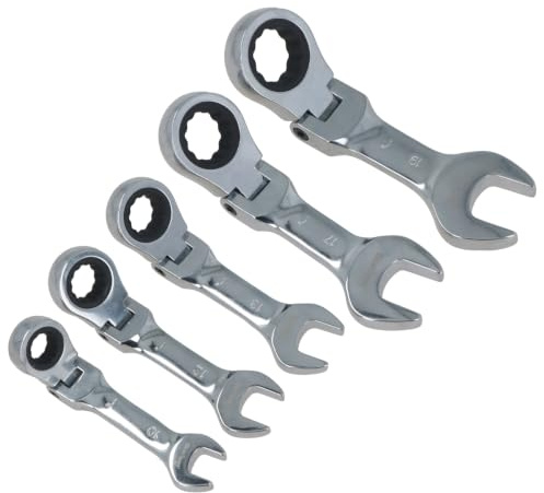 5pc Metric Stubby Flexible Ratchet Combination Spanner Set 10mm – 19mm