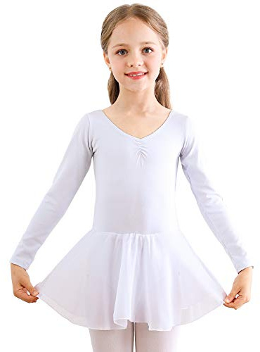 Bezioner Kinder Ballettkleidung Mädchen Ballettkleid Kurzarm Balletttrikot Ballettanzug Tanzkleid Tanzbody aus Baumwolle mit Chiffon Rock Tütü