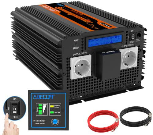 EDECOA Convertisseur 24v 220v Pur Sinus 3500w Onduleur et écran LCD pour Camion Panneau Solaire autocaravane avec télécommande Power Inverter 24v 230v (3ème génération)