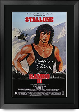 HWC Trading FR A3 Rambo 3 Sylvester Stallone Geschenke Gedrucktes Poster Signiertes Autogramm Bild für Film-Sammlerstücke Fans - A3 Gerahmt