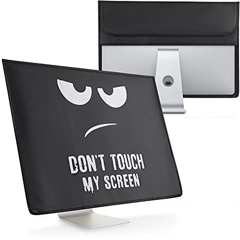 kwmobile Hülle kompatibel mit 20-22 Monitor - mit 2 Fächern auf Rückseite - Schutzhülle Don't touch my Screen Weiß Schwarz