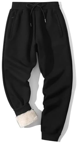 Shiyifa Men's Winter Warm Fleece Sherpa Lined Sweatpants Active Thermal Track Jogger Pants with Pockets(01Black,M)